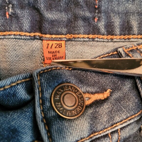 Wax Jeans Size 28 Mid Rise Skinny Medium Light Wash Ripped Stretch Denim - Picture 3 of 10